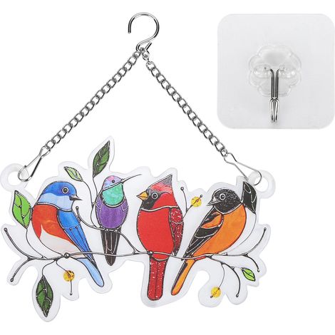 Mehrfarbige Fensterdekoration aus Buntglas in Vogelform, hängender Schmuck für Tür und Fenster (1/5)