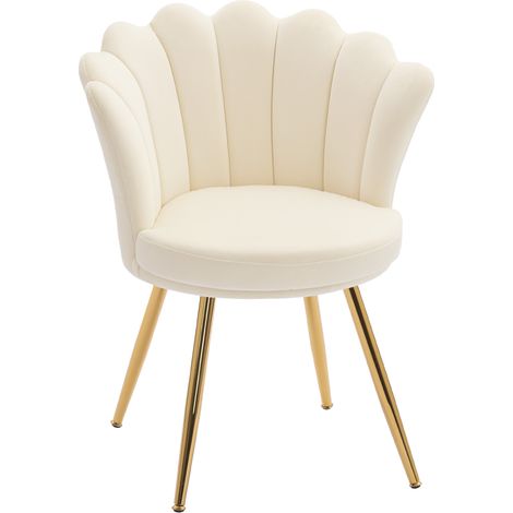 Chaise Rigoitia Design Coquillage Velours Beige Pieds Métal Doré Élégance Chic