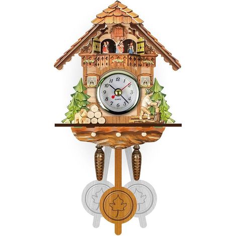 Horloge Coucou Murale Antique en Bois avec Pendule et Oiseau Automatique, Décoration Maison Campagne (1/5)
