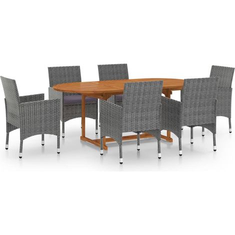 Maison Exclusive - 7-tlg. Garten-Essgruppe Poly Rattan Grau