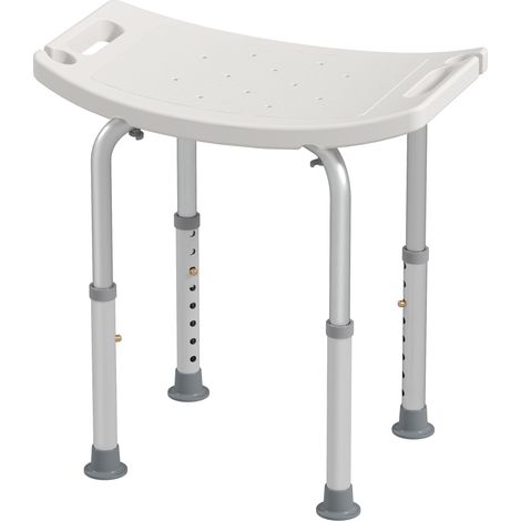 HOMCOM Höhenverstellbarer Duschhocker, ergonomischer Sitz, rutschfeste Füße, max. Belastbarkeit 136 kg, Aluminium-HDPE, Weiß