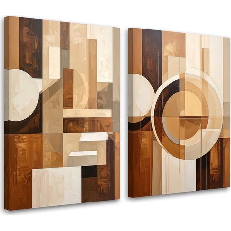 Tableaux sur toile lot  Abstraction géométrique beige marron 2 x 20x30