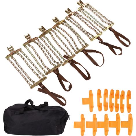 6 pièces chaînes antidérapantes réglables pour pneus de voiture, adaptées aux véhicules tout-terrain avec largeur de pneu de 165 mm à 265 mm (1/5)