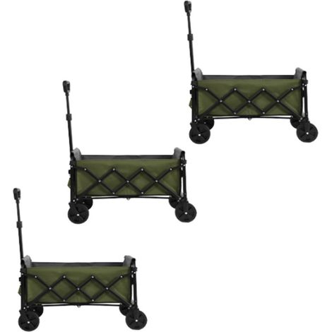 3er-Set lightweight Portable Heavy Duty Folding Beach Wagons with Wheels - Outdoor Utility Carts for Grocery, Camping, Shopping, Sports, Garden with Large Capacity -Army green