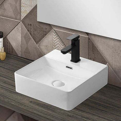Lavabo da appoggio in ceramica rettangolare 41x42 cm bianco lucido (1/5)