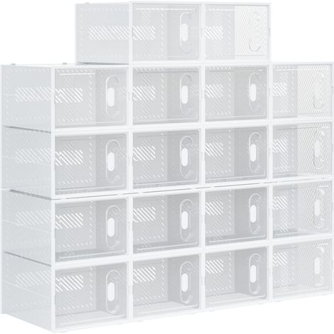 Shelf to shoes modular space-saving, 18 cubes of 28 x 36 x 21 cm in plastic PP, white (1/5)