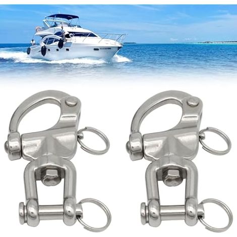 Lot de 2 manilles à clipser en acier inoxydable 316 Jaw Swivel Snap Shackle 87 mm pour bateau, voile, yacht, corde, accessoires (1/5)