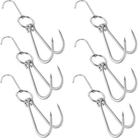 Lot de 6 crochets à viande doubles en acier inoxydable de 29,2 cm pour rôti, canard, bacon, crochet, crochet, à suspendre, pour barbecue, grill, fumoir (1/5)
