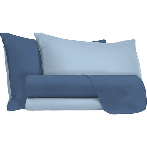Set Lenzuola Matrimoniale Sopra Sotto e Federe Doubleface Avio/Azzurro (1/4)