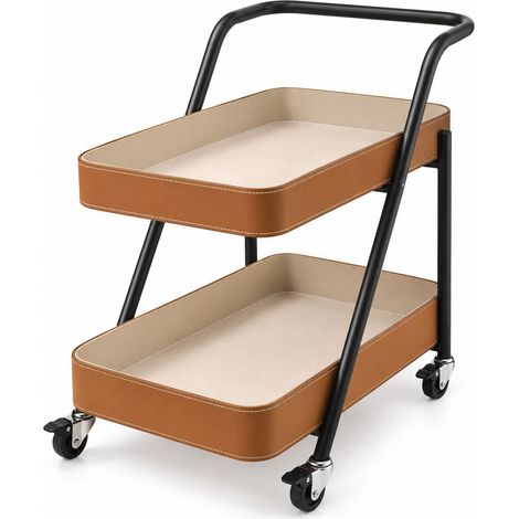 Design Servierwagen K62 2 Etagen Sattelleder Beige 55x35x55 cm (1/5)