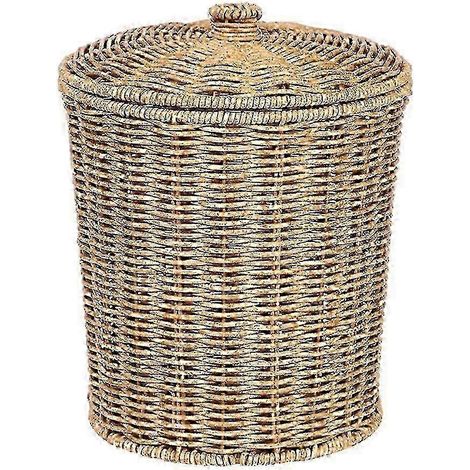 Poubelle ronde en osier, compatible avec le rangement de la salle de bain et de la cuisine (26 secondes) (1/5)