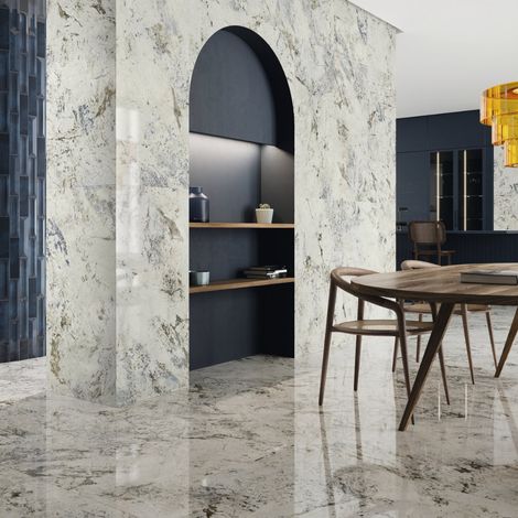 Carrelage grès cérame effet marbre ALPES 120X60 cm Miroir B Blanc - Brillant / Poli - boîte de 1.43 m2 (1/3)