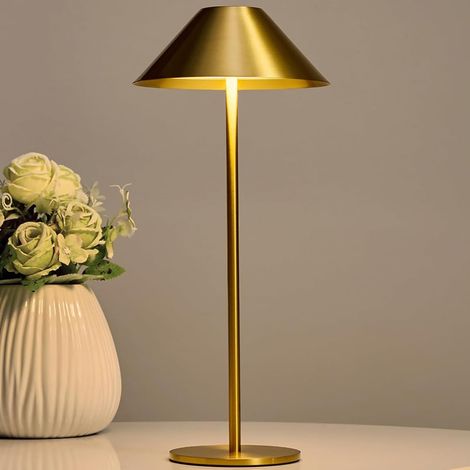 Gold Lampe de Table LED Sans Fil Rechargeable USB, Tactile Dimmable Lampes, Interieur a Poser Batterie 4000mAh, pour Chevet Exterieur Restaurant Terrasse, Métal, 3000K-6000K, 3W, IP54 (1/5)