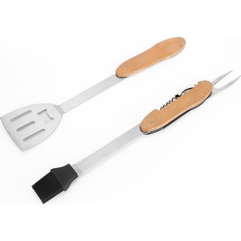 Outil Barbecue Pliable 5 En 1 Détachable Acier Inoxydable Poignée Anti-Brûlure Pour Camping Jardin - 1 Pièce (1/5)