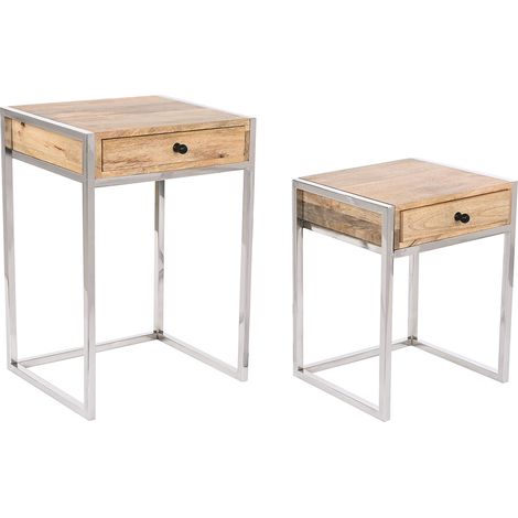 Set de 2 tables d'appoints en bois de manguier coloris naturel et métal argenté (1/5)