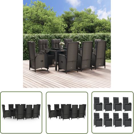 Ensemble Table et Chaise de Jardin Mobilier à dîner de jardin 9pcs et coussins noir résine tressée 72012 (1/5)