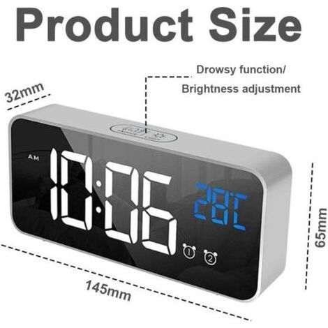 Réveil Numérique pour Chambre - 2 Alarms avec Snooze - Port de Charge USB - Affichage 12/24H - Luminosité Réglable (1/3)