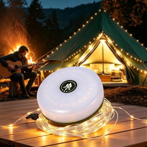 Guirlande Lumineuse de Camping 10M, Guirlande LED Enroulable avec 8 Modes d'Éclairage, Lampe Camping Rechargeable USB, Étanche pour Tente, Jardin, Randonnée, Fête et Décoration (1/5)