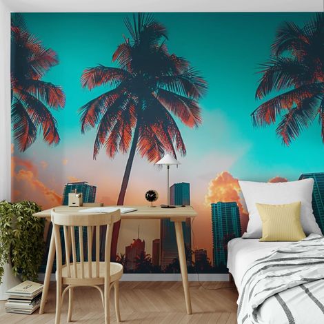 Papier Peint Ville - Skyline Miami Sunset - 400 x 260 cm (1/2)
