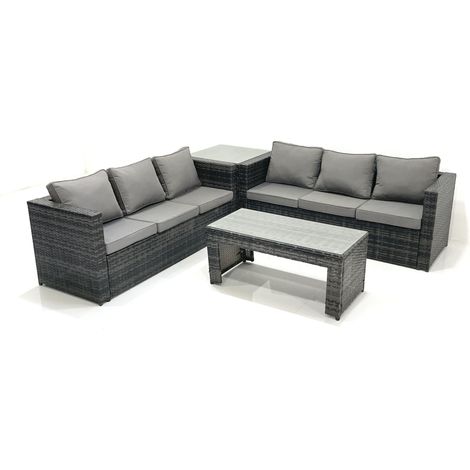 Fimous Garden Outdoor Rattan Furniture Set with Sofa Coffee table 2 Side Tables Dark Grey Mixed (1/5)
