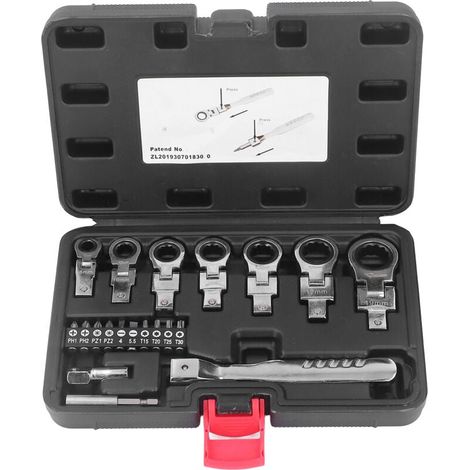 Trywise Jeu de clés à cliquet，Jeu de clés à cliquet interchangeables, clé à tête flexible rotative à 180 degrés, Kit d'embouts de tournevis, 20 pièces (1/4)