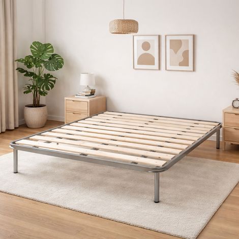 Dmora - Somier cuadrado y medio Dabaun, Base ortopédica con lamas cepilladas, 100% Made in Italy, Cm 120x190h31 (1/3)