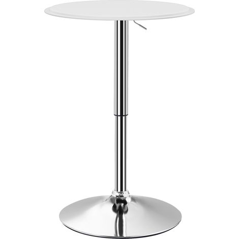Stehtisch, Bistrotisch, Hochtisch, höhenverstellbar 67–93 cm, Ø 63 cm, 360° drehbare Tischplatte, verchromtes Metall, weißes PU