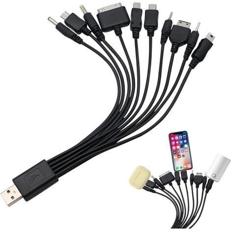 Chargeur universel 10 en 1 pour téléphone - Câble de charge universel avec plusieurs têtes - Câble de charge USB compatible avec Samsung LG Huawei Zte et Sony Ericsson Nokia Psp