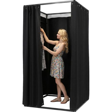Cabine d'essayage portable, 1 x 1 x 2 M, Vestiaire temporaire avec rideau occultant, pour magasin de vêtements, Noir (1/5)