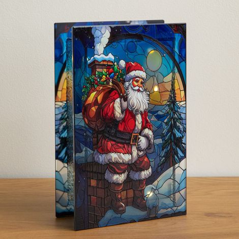 21 x 13cm Light Up Santa on Chimney Stained Glass Christmas Decoration (1/5)