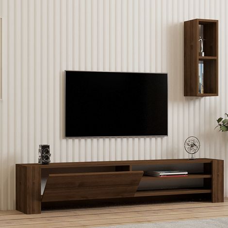 Mobile Porta tv Caraglio, 2 Ripiani, Apertura a Ribalta, Un'anta, 160x27x33h cm Marrone Noce (1/5)