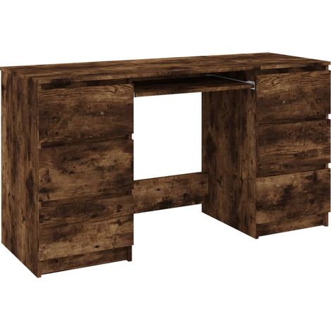 Bureau table poste de travail meuble d'ordinateur informatique étude chêne fumé 140 x 50 x 77 cm bois d'ingénierie brun