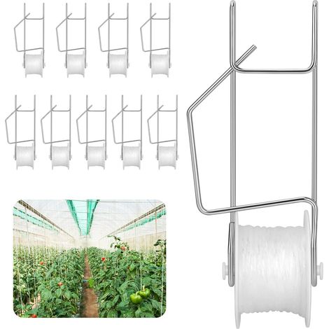 Lot de 10 crochets à tomates avec corde de 15 m (49,2 pi), kit de treillis pour plantes grimpantes, serres, etc. (1/5)