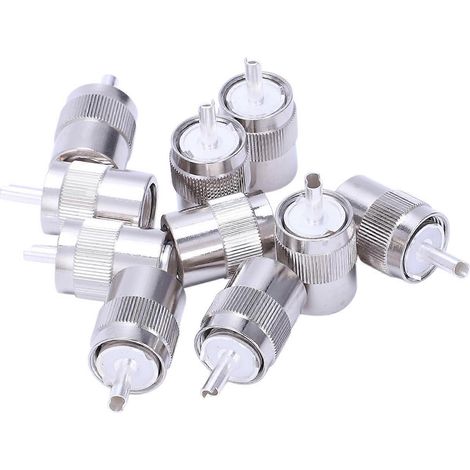 Lot de 10 connecteurs UHF mâles PL259 à souder pour câbles RG8, RG213, LMR400 et 7D-FB, finition argent. (1/4)