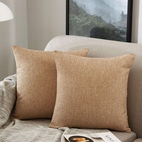 Lot de 2 taies d'oreiller carrées décoratives en lin, décoration intérieure 45 x 45 cm (café clair)