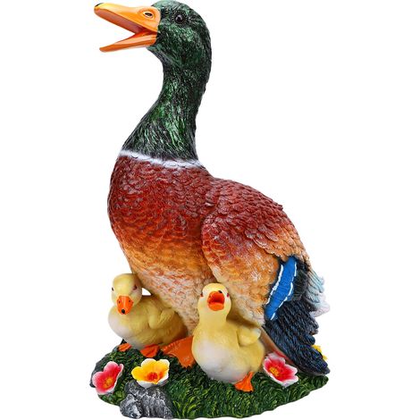 Statue de canard colvert en résine, décoration de jardin, mère avec canetons, ornement de pelouse, Sculpture d'animal de cour pour décoration extérieure (1/5)