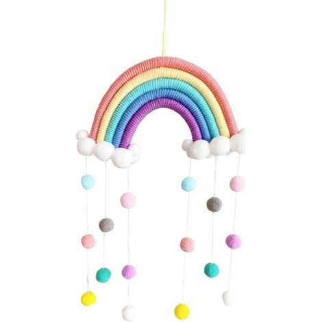 Macramé arc-en-ciel tenture murale décoration de la maison Boho chambre décor tissé à la main tapisserie enfants décoration murale (CH5A-1) (1/5)