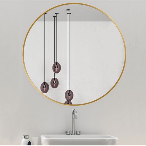 Espejo de tocador circular dorado de 60 cm con marco de aleación de aluminio cepillado, decoración moderna para baño, sala de estar y dormitorio -Crezuo