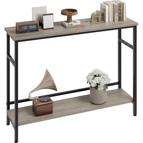 Table Console, Console d'Entrée 2 Étagères avec Étagère Réglable pour Entrée, Salon, Chambre ou Bureau , Bois 100cm (1/5)