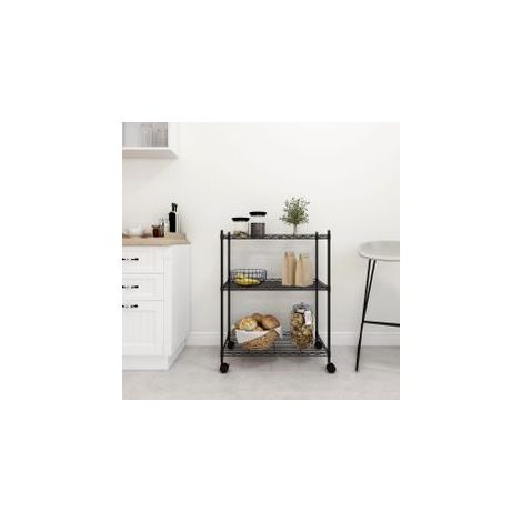 Étagère de rangement 3 niveaux et roues 60x35x81 noir 150 kg (1/5)