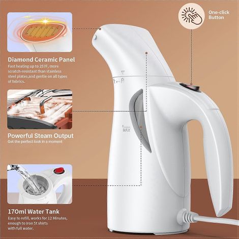 Tragbarer Dampfglätter für Kleidung, Handdampfgerät, 140 °C/284 °F Hochtemperaturdampf, 170 ml/5,7 oz Wassertank, 700 W Leistung