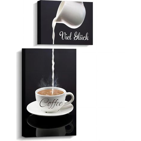 Poster Küchen Bilder 2 Stück Rahmen Kaffee Bar Schwarz Weiß Leinwand Esszimmer (1/5)
