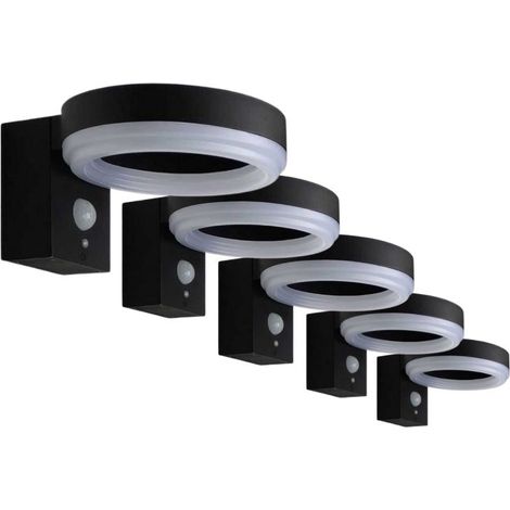 Pack de 5 - Applique Solaire LED Murale 6W IP44 Noir avec Détecteur PIR - SILUMEN (1/3)