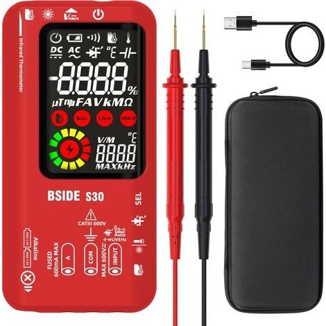 Multimètre Numérique Automatique Thermomètre IR Testeur Diode LED Haute Tension 9999 Comptes LCD Couleur Testeur Électrique Multifonction de Tension Courant à Grand Vitesse/Double Alimentation (1/5)