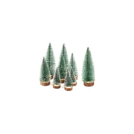 9pcs Sapin de Noel Miniature, Sapin de Noel Artificiel, Mini Arbre de NoëL Sisal Arbres avec Socle en Bois, pour Decoration Interieur Maison, Noel Decoration, Village de Noel