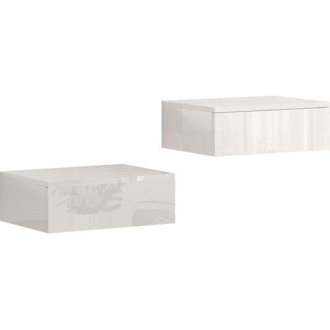Lot de 2 tables de chevet murales blanches avec tiroir, design suspendu, en panneau de particules, pour chambre moderne CHICFURN (1/5)