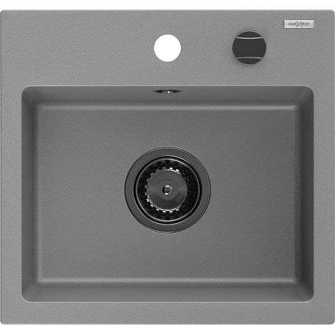 Mexen Milo lavello in granito 1-vasca 435 x 410 mm, grigio, sifone nero - 6505441000-71-B (1/5)