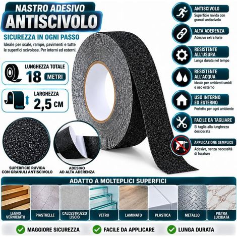 Nastro Antiscivolo Adesivo 18mx2,5cm per Scale Gradini Rampe Interno ed Esterno (1/5)