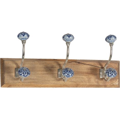 Porte-manteau mural en bois patère de rangement marron et bleu 44 x 10 x 17 cm - PANGIVO (1/2)