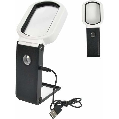 Loupe LED 5X 25X avec Support Pliable - Lampe de Lecture et Réparation - Éclairage à 3 Modes - Dimensions 85 x 55 mm - Alimentation USB ou Piles AAA (1/5)